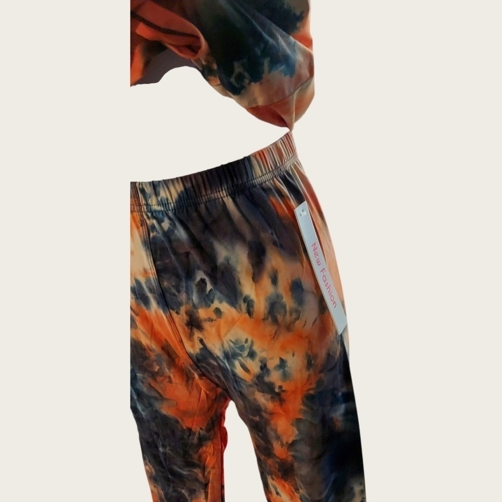 NWT Orange, Navy, & White BUTTERY SOFT Tie Dye Lounge Sleep Set - Picture 2 of 5